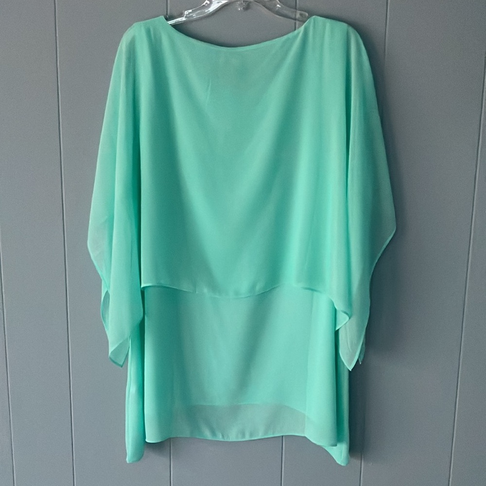 Chico's Size 3 (L) Seafoam Green Tiered Lightweight Flowy Blouse Tunic Length - Picture 3 of 12